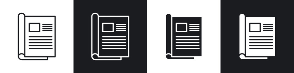 Poster - Magazines icons in flat and thin stroke style