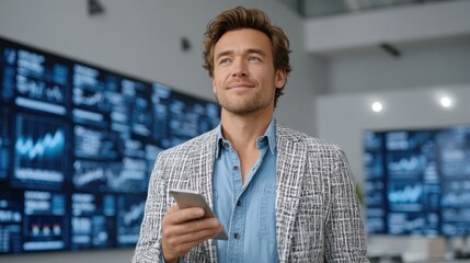 Businessman using smartphone in office