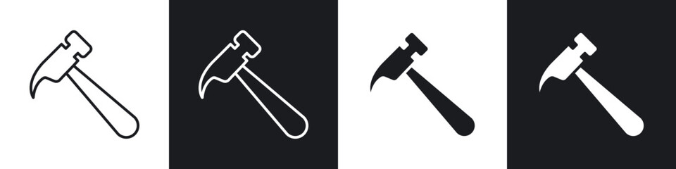 Poster - Hammer icons in flat and thin stroke style