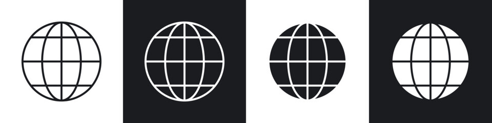 Poster - Globe icons in flat and thin stroke style