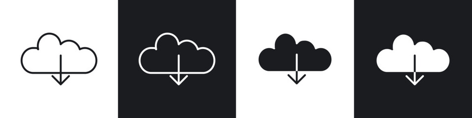 Poster - Download from Cloud icons in flat and thin stroke style