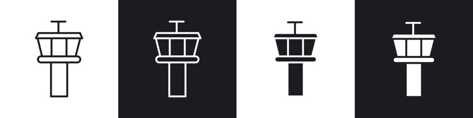 Poster - Control Tower icons in flat and thin stroke style