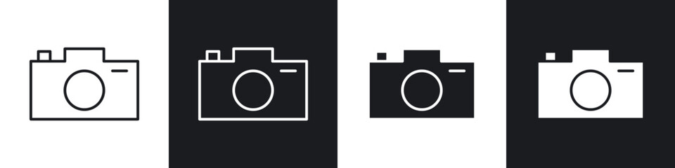 Poster - Camera icons in flat and thin stroke style