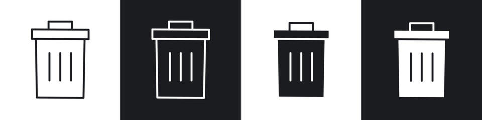 Poster - Bin icons in flat and thin stroke style