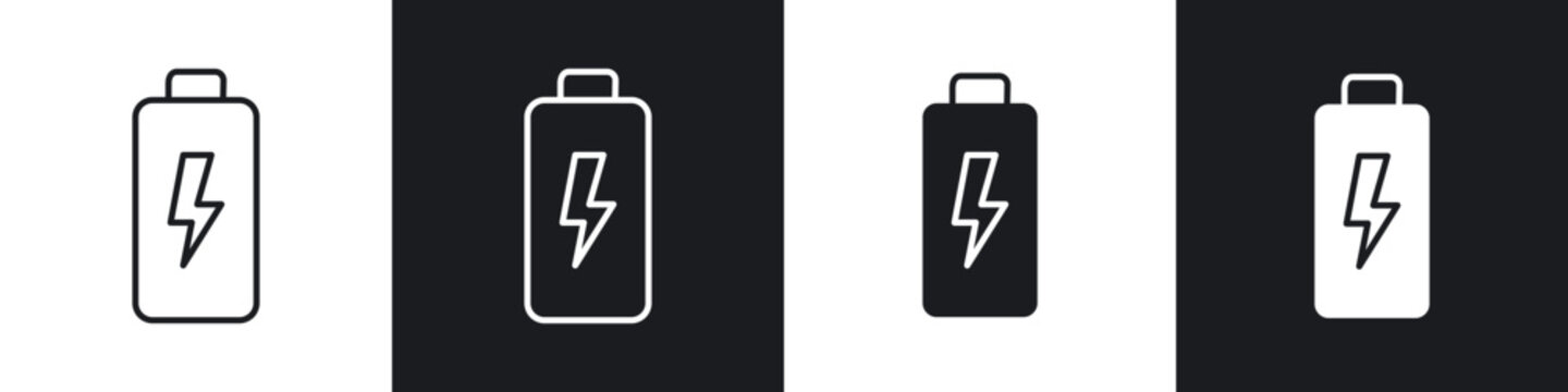 Battery icons in flat and thin stroke style