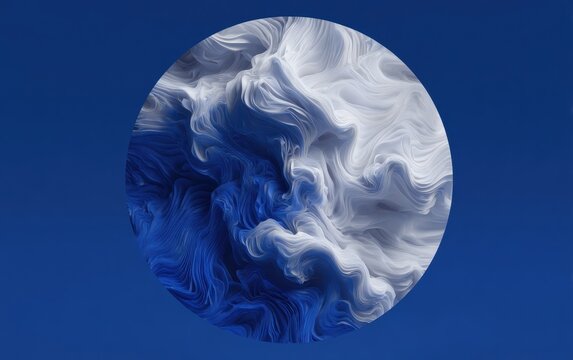 Abstract Swirling Sphere in Blue and White Digital Art