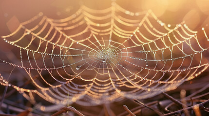Intricate Spider Web Adorned with Dew