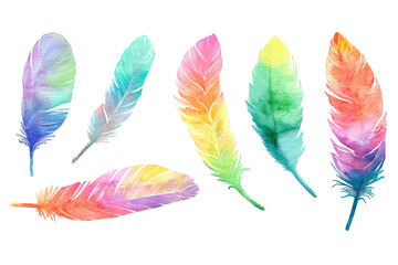 Poster - Vibrant watercolor rainbow feathers collection isolated on perfect for design projects and digital art prints ideal for creative applications and artistic on transparent background