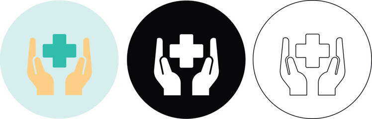 Poster - Healthcare symbol of a cross supported in hands offering health and medical care services