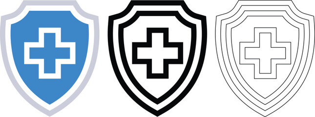 Fototapete - Shield icons representing healthcare protection medical symbolization and safety with three different styles