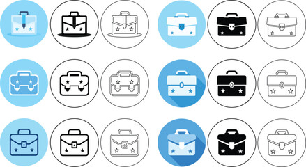 Fototapete - Collection of briefcase icons in various styles and colors against round backgrounds for design