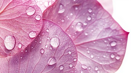 Poster - Lotus leaves adorned with water droplets against a bright white background capturing natural elegance and tranquility