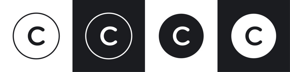 Poster - Copyright icons collection in black and white filled and line versions