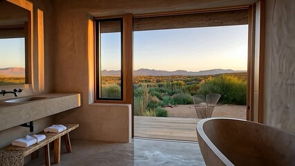 Poster - Desert-View Bathroom with Natural Materials