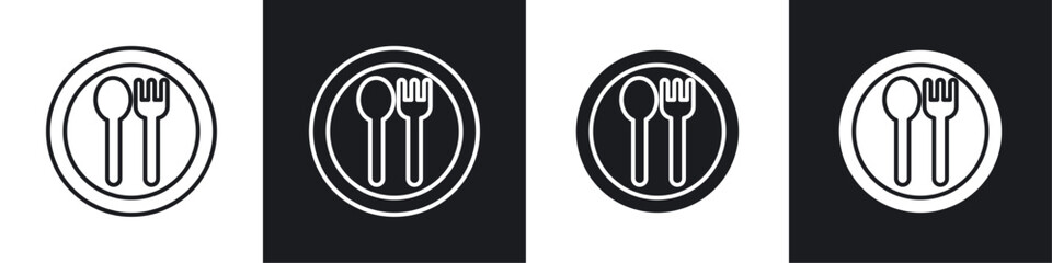 Poster - Restaurant icons collection in black and white filled and line versions