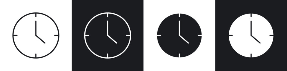 Fototapete - Clock-five icons collection in black and white filled and line versions