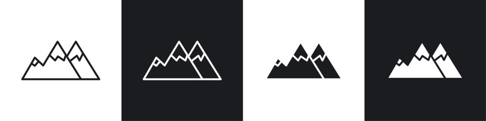 Poster - Mountains icons collection in black and white filled and line versions