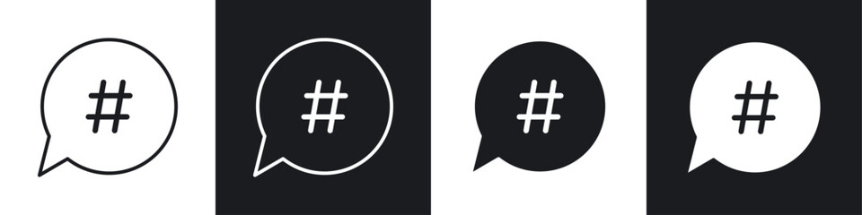 Poster - Hashtag icons collection in black and white filled and line versions