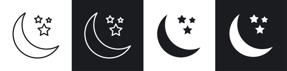 Fototapete - Moon stars icons collection in black and white filled and line versions
