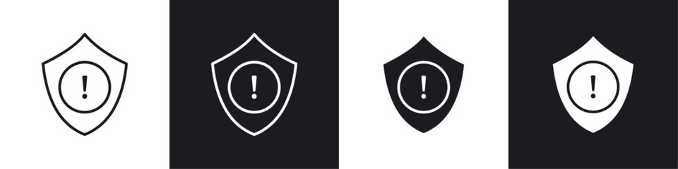Fototapete - Shield exclamation icons collection in black and white filled and line versions