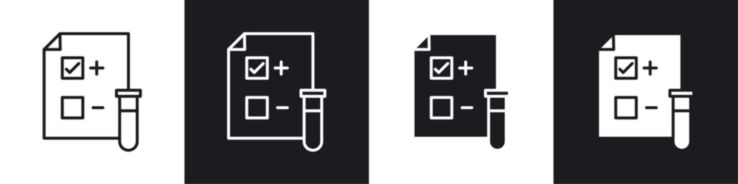 Test icons collection in black and white filled and line versions