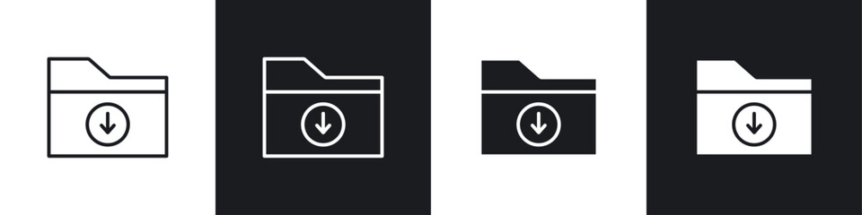 Poster - Folder download icons collection in black and white filled and line versions