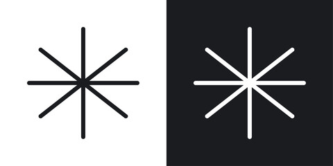 Asterisk icons collection in black and white filled and line versions