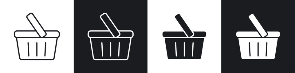 Poster - Shopping basket icons collection in black and white filled and line versions