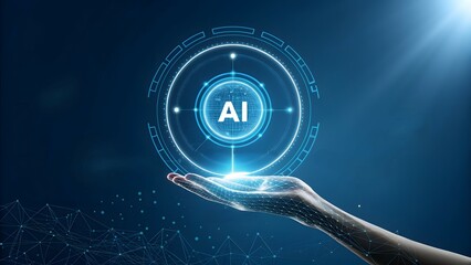 Aufkleber - Futuristic AI Hologram Interface with Hand and Blue Tech Background