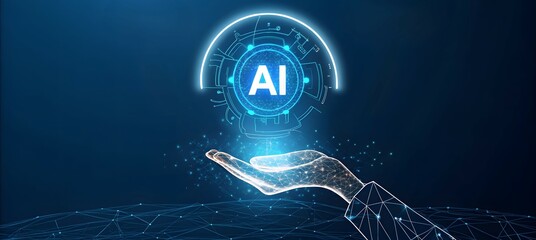 Aufkleber - Futuristic AI Hologram Interface with Hand and Blue Tech Background
