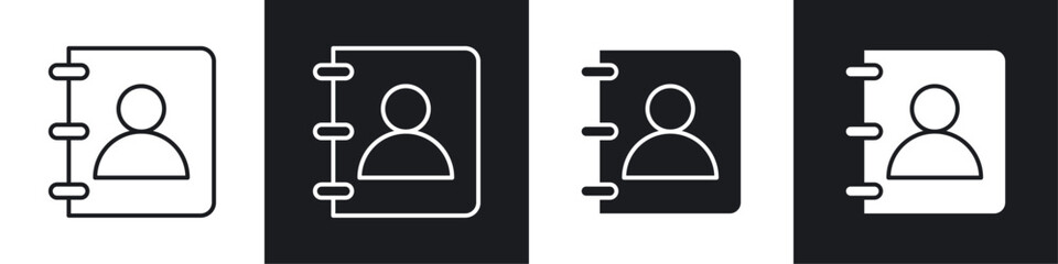 Poster - Address book icons collection in black and white filled and line versions