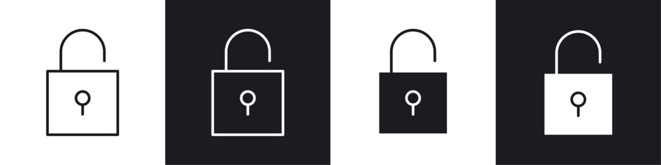 Poster - Unlock icons collection in black and white filled and line versions