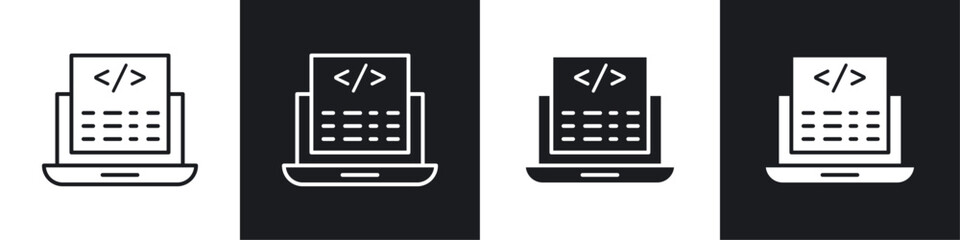 Poster - Display code icons collection in black and white filled and line versions