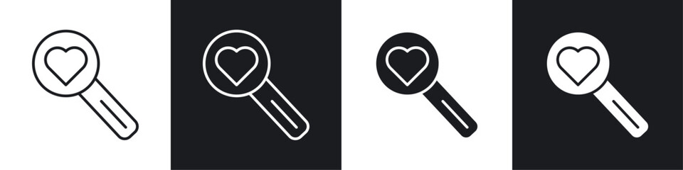 Poster - Search heart icons collection in black and white filled and line versions