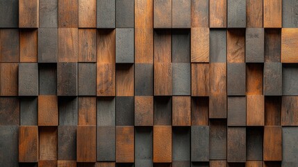 Poster - Wood background banner showcasing a textured panorama with a mix of brown tones and varied wooden block designs for versatile uses
