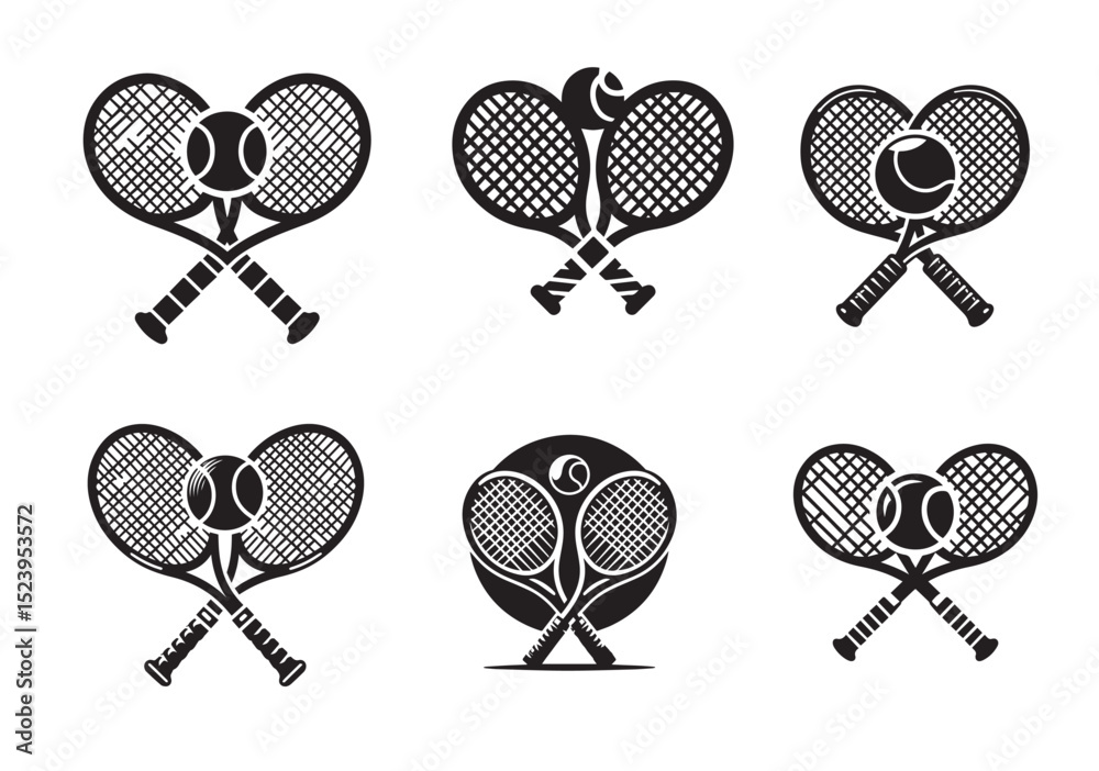 Two tennis rackets with a tennis ball in the middle. The rackets are ...