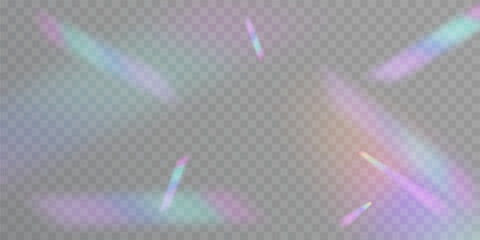 Poster - Holographic glare with soft rainbow tints of light on a transparent background. Vector light effect.