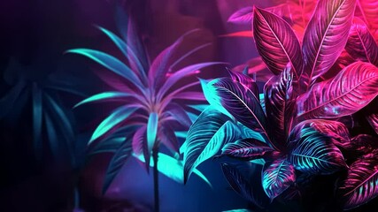 Poster - Neon-lit tropical leaves