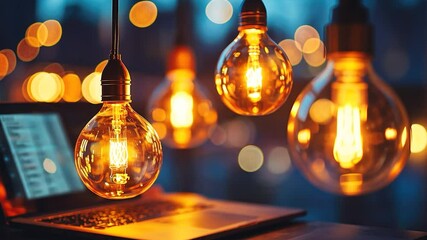 Aufkleber - Warm light bulbs over a laptop