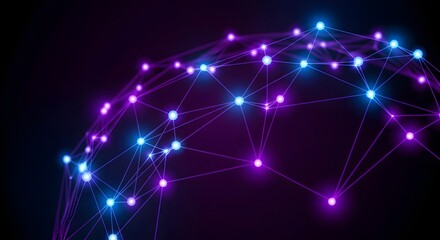 Abstract network with glowing blue and purple nodes connected by thin lines on black