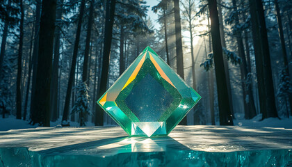Wall Mural - Sparkling blue water splashes with ice cubes, resembling a luxurious, brilliant diamond