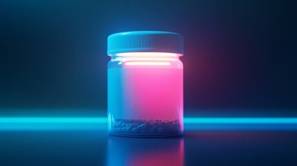 Poster - Glowing Futuristic Bottle with Powder on Sleek Surface