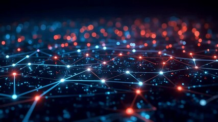 Fototapete - Network nodes interconnected with glowing lines in a cyberpunk aesthetic