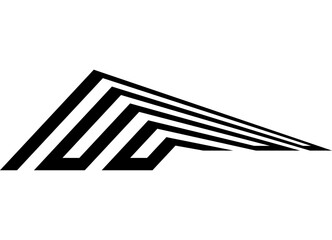 Poster - Vector sports pattern of thick black lines on a white background. Abstract design element. Trendy striped vector background. For sports car, boat, sportswear, toys. Arrow, maze. Speed