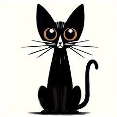  Stylized Black Cat Portrait with Expressive Eyes and Minimalist Design