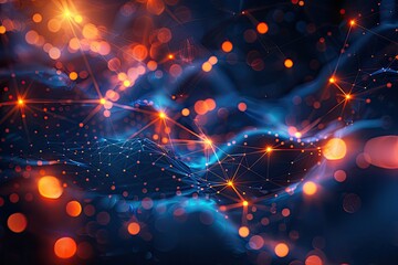 Poster - Ultra Hd Picture of Digital Network Background with Glowing Connections and Nodes