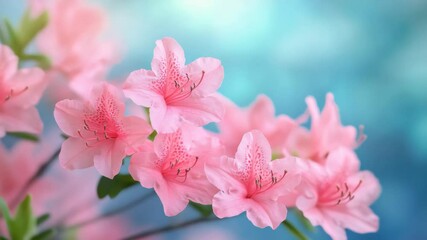 Poster - Pink azalea flowers blooming against a soft blurred blue background