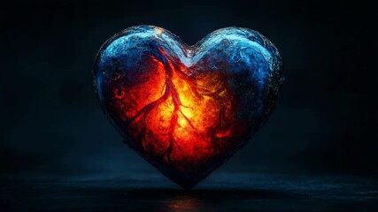 Aufkleber - Fiery ice heart glowing intensely in a dark void, fantasy digital design