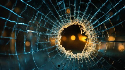 Aufkleber - Close-up of shattered glass with bokeh effect in warm and cool tones, abstract art
