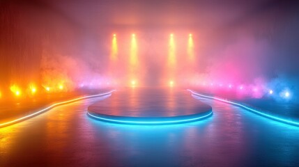 Poster -   Stage with centerlit circle, colored stage lights